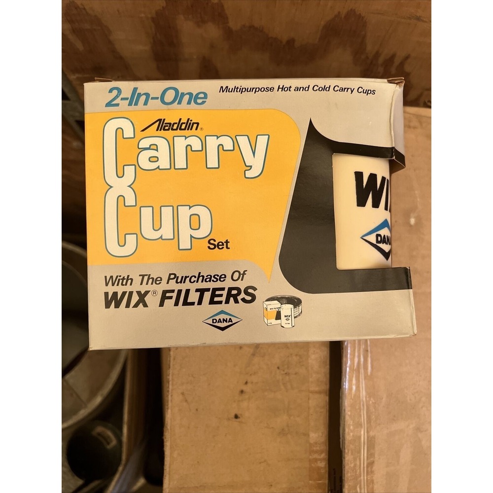 Vintage Dana Wix Filters Aladdin 2-In-One Carry Cup Set 2 Mugs New 12oz Hot/Cold
